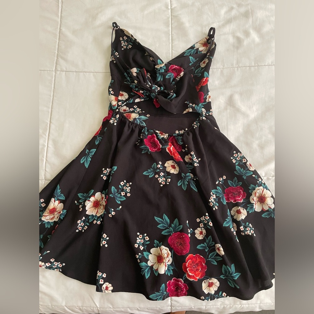Black Floral Short Dress